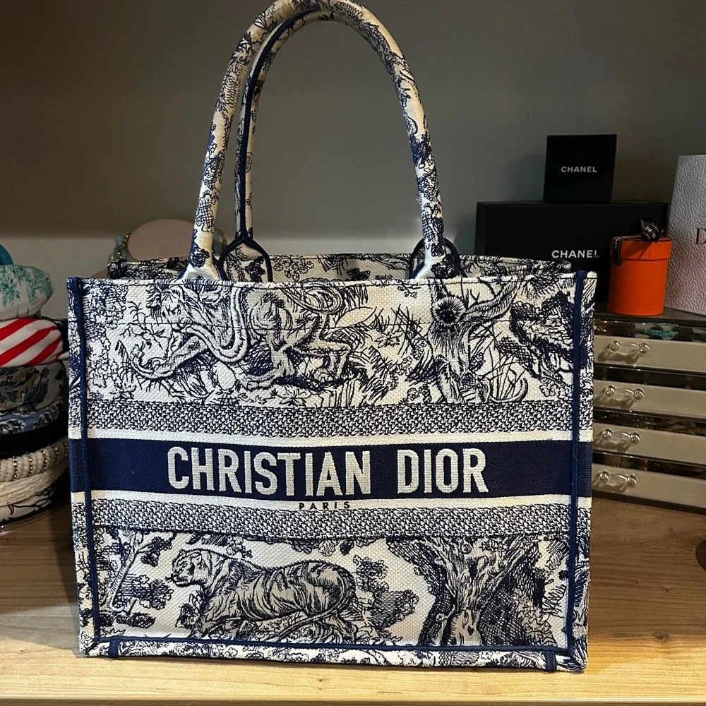 Christian Dior Medium Blue and White Toile Book Tote Bag - Picture 1 of 15